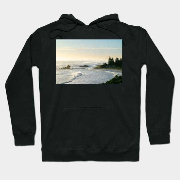 Hazy atmosphere caused by Cyclone Cody's large waves and swells at Mount Maunganui, New Zealand. Hoodie by brians101